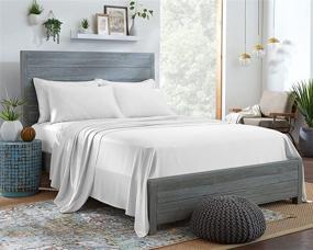 img 4 attached to 🛏️ Luxurious STYLINEN King Size Eucalyptus Bed Sheet Set - 100% Organic Tencel Lyocell - Silky Soft, Breathable & Smooth - Includes Fitted Sheet, Flat Sheet, and Pillowcases - Deep Pockets for 16 Inch Mattresses - Elegant White Color