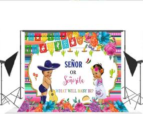 img 1 attached to 🎉 Lofaris Mexican Fiesta Senor or Senorita Gender Reveal Baby Shower Party Backdrop: Boy or Girl Señor or Señorita Gender Reveal Background, Mexican He or She Floral Colorful Flags Party Decorations - 7x5ft