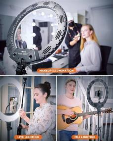 img 1 attached to 📸 Многофункциональный 18-дюймовый кольцевой свет с штативом, Yesker LED Ringlight с регулируемой цветовой температурой от 3200K до 5500K, кольцевые светильники для макияжа с держателем для планшета и телефона для съемки на камеру, смартфоне, видеостриминге, селфи и портретной фотографии