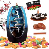 🍃 sweet alice ceramic backflow incense burner, waterfall incense holder, including 120 backflow cones + 30 incense stick + 20 incense coils, for home office aromatherapy decor - total 170 cones логотип