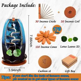 img 1 attached to 🍃 Sweet Alice Ceramic Backflow Incense Burner, Waterfall Incense Holder, Including 120 Backflow Cones + 30 Incense Stick + 20 Incense Coils, for Home Office Aromatherapy Decor - Total 170 Cones