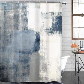 img 3 attached to ArtSocket 4-Piece Blue Grey Abstract Shower Curtain Set with Non-Slip Rugs - Vintage Retro Bathroom Decor