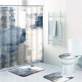 img 2 attached to ArtSocket 4-Piece Blue Grey Abstract Shower Curtain Set with Non-Slip Rugs - Vintage Retro Bathroom Decor