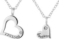 👩 set of 2 mother daughter necklaces: high-quality .925 sterling silver crystal heart charm & heart-shaped cut out pendants logo