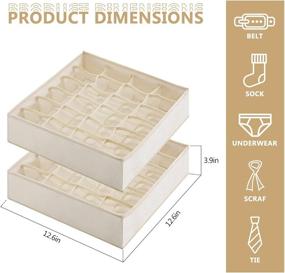 img 3 attached to 🧦 Efficient 24-Cell Sock Organizer 2 Pack: Underwear Storage & Closet Box for Lingerie, Ties, Belt – Beige Foldable Fabric Organizer