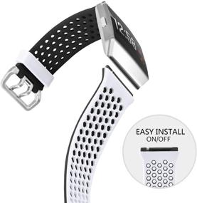 img 2 attached to 👟 SKYLET Fitbit Ionic Bands Men, 2 Pack Soft Sport Breathable Silicone Replacement Wristbands for Women (White-Black)
