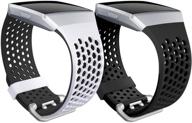 👟 skylet fitbit ionic bands men, 2 pack soft sport breathable silicone replacement wristbands for women (white-black) logo