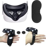 🎮 enhanced grip covers for oculus quest 2 touch controllers - 6 pack, anti-throw handler with adjustable wrist knuckle strap, sweatproof silicone eye mask for vr lens protection (black) logo