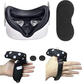 img 4 attached to 🎮 Enhanced Grip Covers for Oculus Quest 2 Touch Controllers - 6 Pack, Anti-Throw Handler with Adjustable Wrist Knuckle Strap, Sweatproof Silicone Eye Mask for VR Lens Protection (Black)