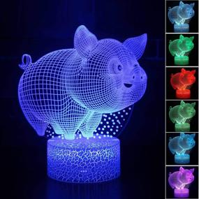 img 3 attached to 🐷 3D Optical Illusion Smiling Pig Night Light with 7 Color Changes, Touch Control & White Crack Base - Battery Powered Decorative Lighting for Kids Room, Teenage Girls Birthday, Christmas Present