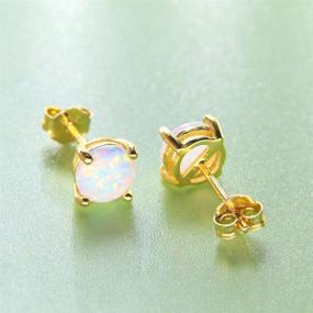 img 2 attached to 🔥 Fire Opal Gemstone Stud Earrings for Women and Men in 14K Yellow Gold Filled Sterling Silver with White, Blue, Pink, Green, and Black Colors and Diameter Options of 3mm, 4mm, 5mm, and 6mm