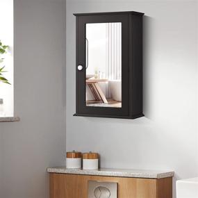 img 1 attached to 🪞 Stylish & Functional TANGKULA Mirrored Bathroom Cabinet with Single Door - Wall Mount Storage for Your Bathroom Essentials (Coffee)