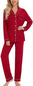 img 3 attached to 👚 Leikar Button Up Pajama Set: Stylish & Comfortable Women's Long Sleeve Shirt and Pants, Soft Lounge Sets - S-XXL