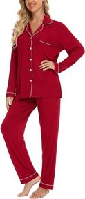 img 1 attached to 👚 Leikar Button Up Pajama Set: Stylish & Comfortable Women's Long Sleeve Shirt and Pants, Soft Lounge Sets - S-XXL