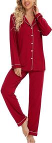 img 2 attached to 👚 Leikar Button Up Pajama Set: Stylish & Comfortable Women's Long Sleeve Shirt and Pants, Soft Lounge Sets - S-XXL