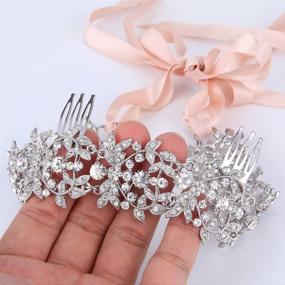 img 1 attached to 💎 EVER FAITH Austrian Crystal Hair Band: Elegant Floral Leaf Ribbon Heart Shape Design with Combs Clear