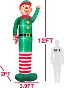 img 3 attached to 🎄 12-Foot Giant Christmas Inflatable Elf by TURNMEON - Outdoor Blow Up Decoration for Yard, Lawn, Garden, Home Party - LED Lighted Holiday Xmas Elf Holds Candy Cane with Tethers Stakes