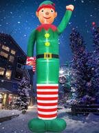 🎄 12-foot giant christmas inflatable elf by turnmeon - outdoor blow up decoration for yard, lawn, garden, home party - led lighted holiday xmas elf holds candy cane with tethers stakes logo