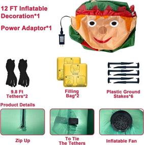 img 2 attached to 🎄 12-Foot Giant Christmas Inflatable Elf by TURNMEON - Outdoor Blow Up Decoration for Yard, Lawn, Garden, Home Party - LED Lighted Holiday Xmas Elf Holds Candy Cane with Tethers Stakes