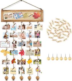 img 4 attached to 🖼️ Multi-Picture Collage Photo Display Board with Frame, 30 Clips, and 6 Pushpins - Wall Decor Organizer for Room Christmas Decorations - Carbonized Black Wood Cork Bulletin Board