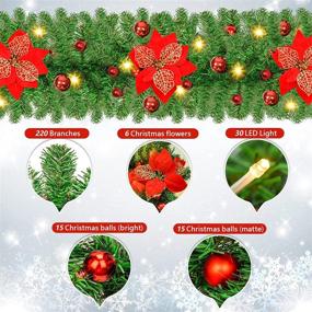 img 3 attached to 8.8 Ft Pre-lit Christmas Garland with Lights, Flowers, and Balls - Artificial Xmas Pine Garland for Home Christmas Decorations - Outdoor, Indoor, Fireplace, Party - Green Non-Lit Soft Holiday - Red