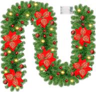 8.8 ft pre-lit christmas garland with lights, flowers, and balls - artificial xmas pine garland for home christmas decorations - outdoor, indoor, fireplace, party - green non-lit soft holiday - red логотип