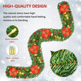 img 2 attached to 8.8 Ft Pre-lit Christmas Garland with Lights, Flowers, and Balls - Artificial Xmas Pine Garland for Home Christmas Decorations - Outdoor, Indoor, Fireplace, Party - Green Non-Lit Soft Holiday - Red