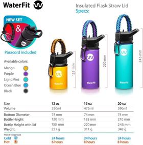 img 3 attached to 🧃 WaterFit Vacuum Insulated Stainless Steel Water Bottle - Leak Proof BPA Free Sports Wide Mouth Bottle - Travel Straw Lid - 12oz 16oz 20oz - 5 Color Options with Paracord Handle