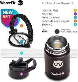 img 1 attached to 🧃 WaterFit Vacuum Insulated Stainless Steel Water Bottle - Leak Proof BPA Free Sports Wide Mouth Bottle - Travel Straw Lid - 12oz 16oz 20oz - 5 Color Options with Paracord Handle