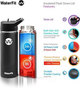 img 2 attached to 🧃 WaterFit Vacuum Insulated Stainless Steel Water Bottle - Leak Proof BPA Free Sports Wide Mouth Bottle - Travel Straw Lid - 12oz 16oz 20oz - 5 Color Options with Paracord Handle