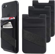 📱 stretchy phone card holder with finger strap - stick on phone wallet for credit cards - compatible with iphone, samsung and more - 3pack black logo