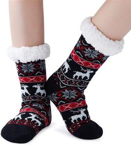 img 4 attached to 🎄 Kids' Christmas Slipper Socks for Boys and Girls - Novelty Non-Slip Xmas Sweater Stockings with Warm Fleece Lining (Size 5-9T)