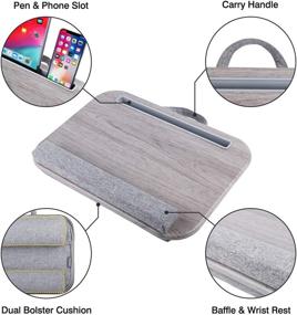 img 3 attached to Lap Desk for Home and Office - Kavalan Portable Laptop Lap Desk with Pillow Cushion and Tablet/Phone/Gadget Holder Slot, Wrist Pad - Suitable for Bed, Couch, Sofa - Fits 15.6 inch Laptop - White Oak