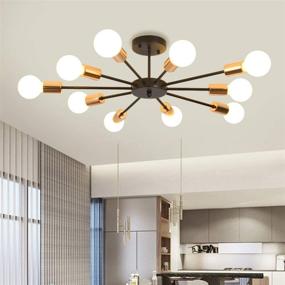 img 2 attached to 💡 Jaycomey Semi Flush Mount Black Sputnik Chandelier – Modern Industrial Ceiling Light for Kitchen, Farmhouse Living Room, Dining Room