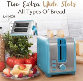 img 1 attached to 🍞 Retro Wide Slot Toaster 2 Slice - Matte Teal & Stainless Steel - Free Bamboo Tongs & Crumb Tray - 6 Toasting Settings, 850W - Vintage Style Toster