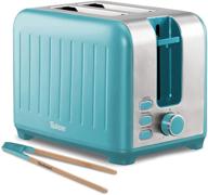 🍞 retro wide slot toaster 2 slice - matte teal & stainless steel - free bamboo tongs & crumb tray - 6 toasting settings, 850w - vintage style toster логотип