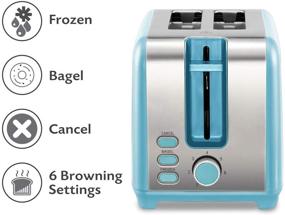 img 3 attached to 🍞 Retro Wide Slot Toaster 2 Slice - Matte Teal & Stainless Steel - Free Bamboo Tongs & Crumb Tray - 6 Toasting Settings, 850W - Vintage Style Toster