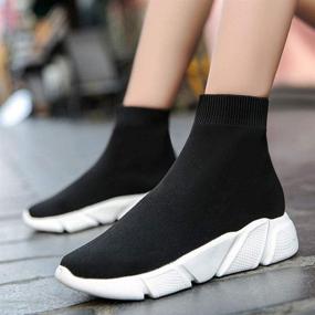 img 1 attached to 👢 Stylish Black Ankle Boots for Women - Comfy Sock Sneakers, Athletic Walking & Running Shoes with Soft Breathable Design, Elastic Lightweight Platform Sole