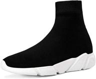 👢 stylish black ankle boots for women - comfy sock sneakers, athletic walking & running shoes with soft breathable design, elastic lightweight platform sole logo