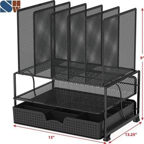 img 3 attached to 🏢 Streamline Your Workspace with SimpleHouseware Mesh Desk Organizer - Sliding Drawer, Double Tray, and 5 Upright Sections in Black