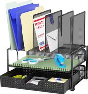 🏢 streamline your workspace with simplehouseware mesh desk organizer - sliding drawer, double tray, and 5 upright sections in black logo
