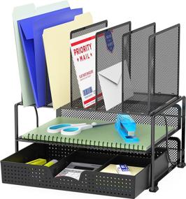 img 4 attached to 🏢 Streamline Your Workspace with SimpleHouseware Mesh Desk Organizer - Sliding Drawer, Double Tray, and 5 Upright Sections in Black