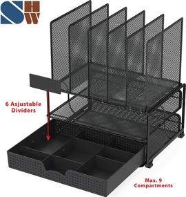 img 2 attached to 🏢 Streamline Your Workspace with SimpleHouseware Mesh Desk Organizer - Sliding Drawer, Double Tray, and 5 Upright Sections in Black