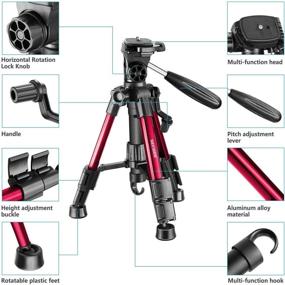 img 3 attached to Новый Mini Travel Tabletop Camera Tripod от Neewer - Легкий и портативный алюминиевый штатив длиной 24 дюйма / 62 сантиметра с трехосевой 📷 головкой поворота для цифровых зеркальных камер, смартфонов, видеокамер DV - Поддержка до 6,6 фунтов / 3 килограмм - T210 Красный.