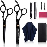 💇 9-piece hair cutting scissors set: rueoo professional haircut shears kit with stainless steel cutting scissors & thinning scissor, ideal black hair shears set for barber and home use logo