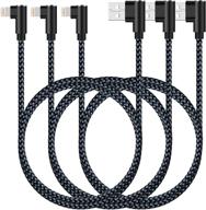 apple mfi certified 90 degree 10ft 3 pack lightning cable - grey, 10 foot - compatible with iphone 12 pro, 12 mini, xs max, 8, 7 plus, 6, ipad - braided right angle charging cord logo