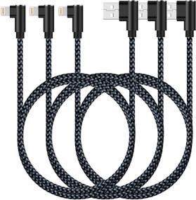img 4 attached to Apple MFi Certified 90 Degree 10ft 3 Pack Lightning Cable - Grey, 10 Foot - Compatible with iPhone 12 Pro, 12 Mini, XS Max, 8, 7 Plus, 6, iPad - Braided Right Angle Charging Cord