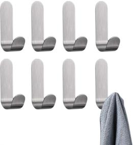 img 4 attached to 🔑 Wall Mounted Hook Organizer - Adhesive Keys Holder, J-Hook Robe Towel Coats Hats Brushed Hanger for Bathroom, Porch, Kitchen, Office - 8 Pack