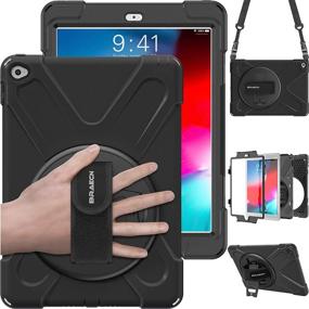 img 4 attached to BRAECN iPad Air 2 Case - Hybrid Shockproof Case with Triple-Layer Defense - Drop Proof Rugged Cover with Kickstand, Hand Strap & Shoulder Strap - Apple iPad Air 2 Kids Case (Black)