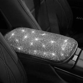 img 4 attached to Uphily Bling Diamond Center Console Cover Luster Crystal Rhinestone Arm Rest Padding Protective Case For Women